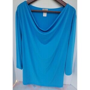 cdw Creative Design Works 90's Size 2X Sky Blue Cowl Neck Blouse 3/4 Sleeve Top